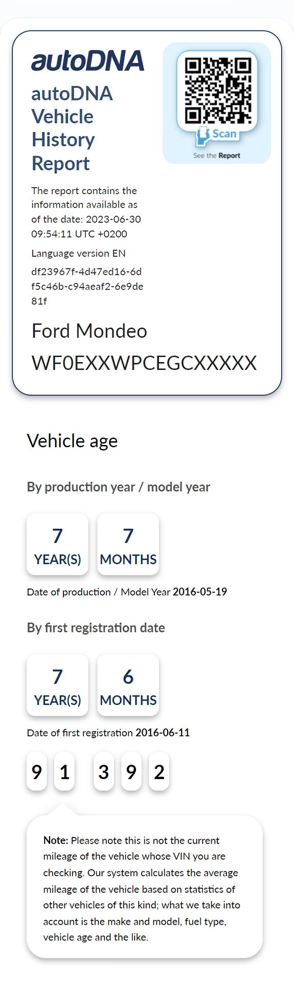 autoDNA Vehicle History Report - prior information